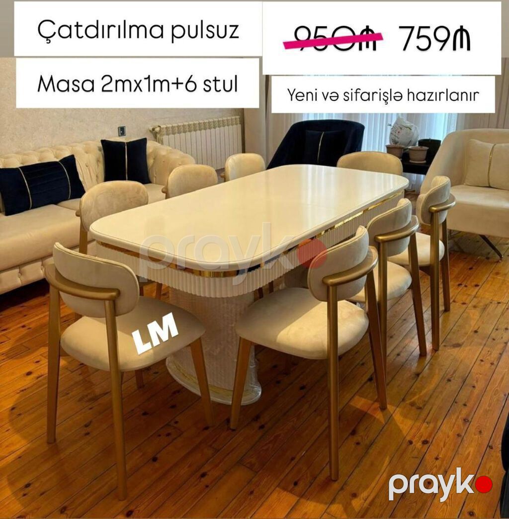 Möhtəşəm masa dəstləri (masa + 6stul) Endirim edildi 959 azn yox 759 — Masalar və stullar, Bakı (3)