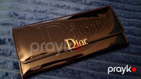Dior qadın pul qabı/klatç - Parlaq laklı (patent) materialdan, qara — Bakı