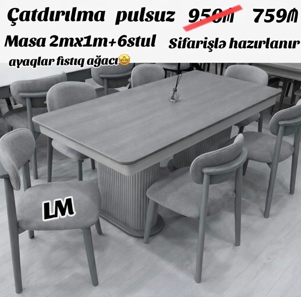 Möhtəşəm masa dəstləri (masa + 6stul) Endirim edildi 959 azn yox 759 — Mebel, Bakı (5)