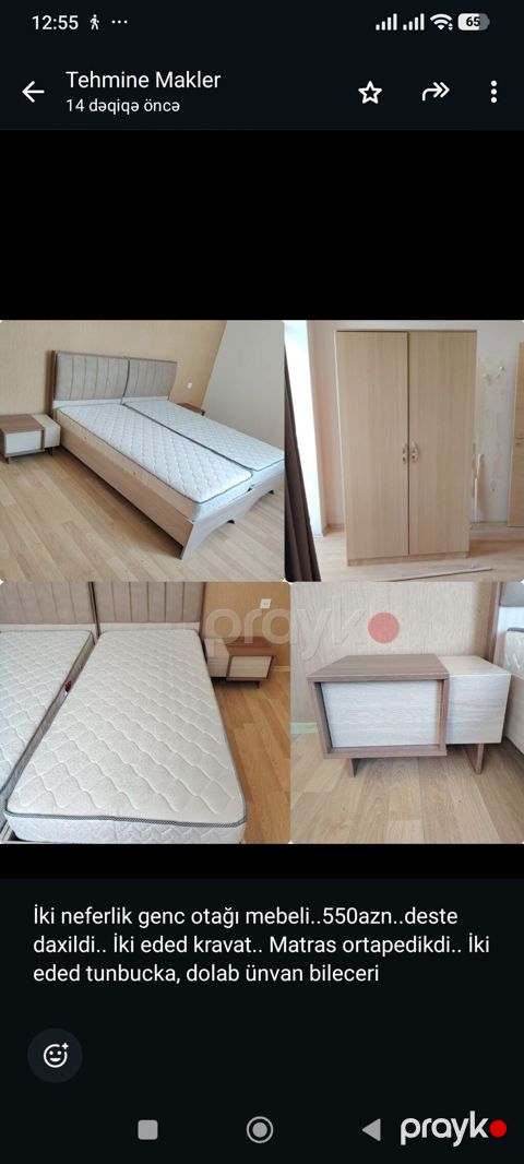 İki neferlik genc otağı mebeli. 550azn. deste daxildi. İki eded