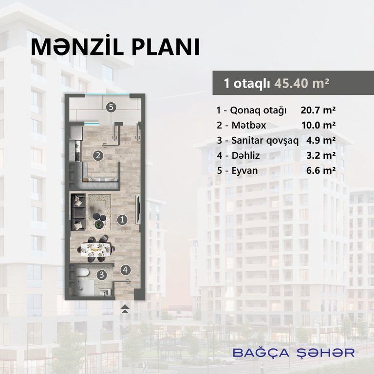 Satılır 1 otaqlı yeni tikili 45.4 m² — Mənzil, Sumqayıt (4)