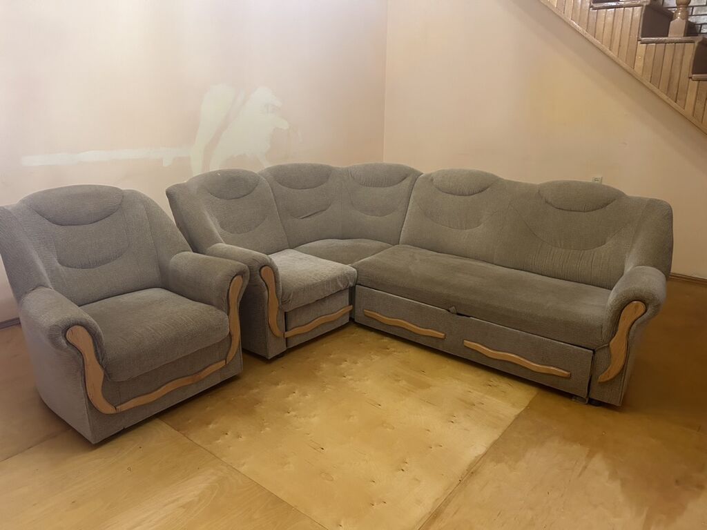 Künc divan və iki kreslodan ibarət yumşaq mebel dəsti - Komplekt: 1 — Mebel, Bakı (2)