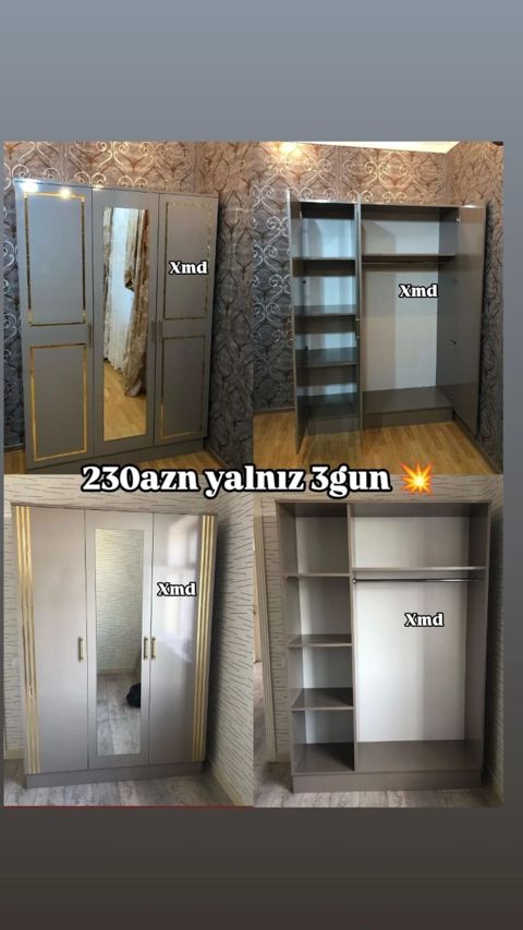 Düz dolab, Paltar üçün, 3 qapılı