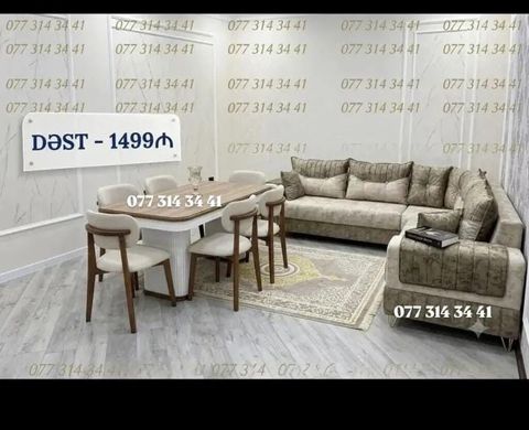 Dəst – 1499₼ Mebel dəsti: - Künc divan: L formalı, yumşaq süngərli — Xırdalan