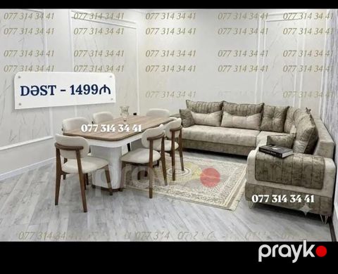 Dəst – 1499₼ Mebel dəsti: - Künc divan: L formalı, yumşaq süngərli