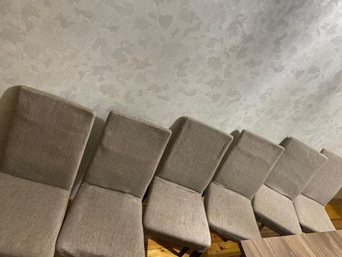 Yumşaq oturacaqlı yemək otağı stulları – 6 ədəd dəst - Rəng: Açıq boz — Bakı