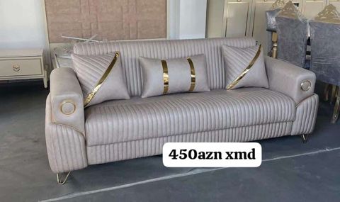 Qızılı detallı, krem rəngli 3 nəfərlik divan - Zərif vertikal tikişli — mebeldivansifarisle — Диваны