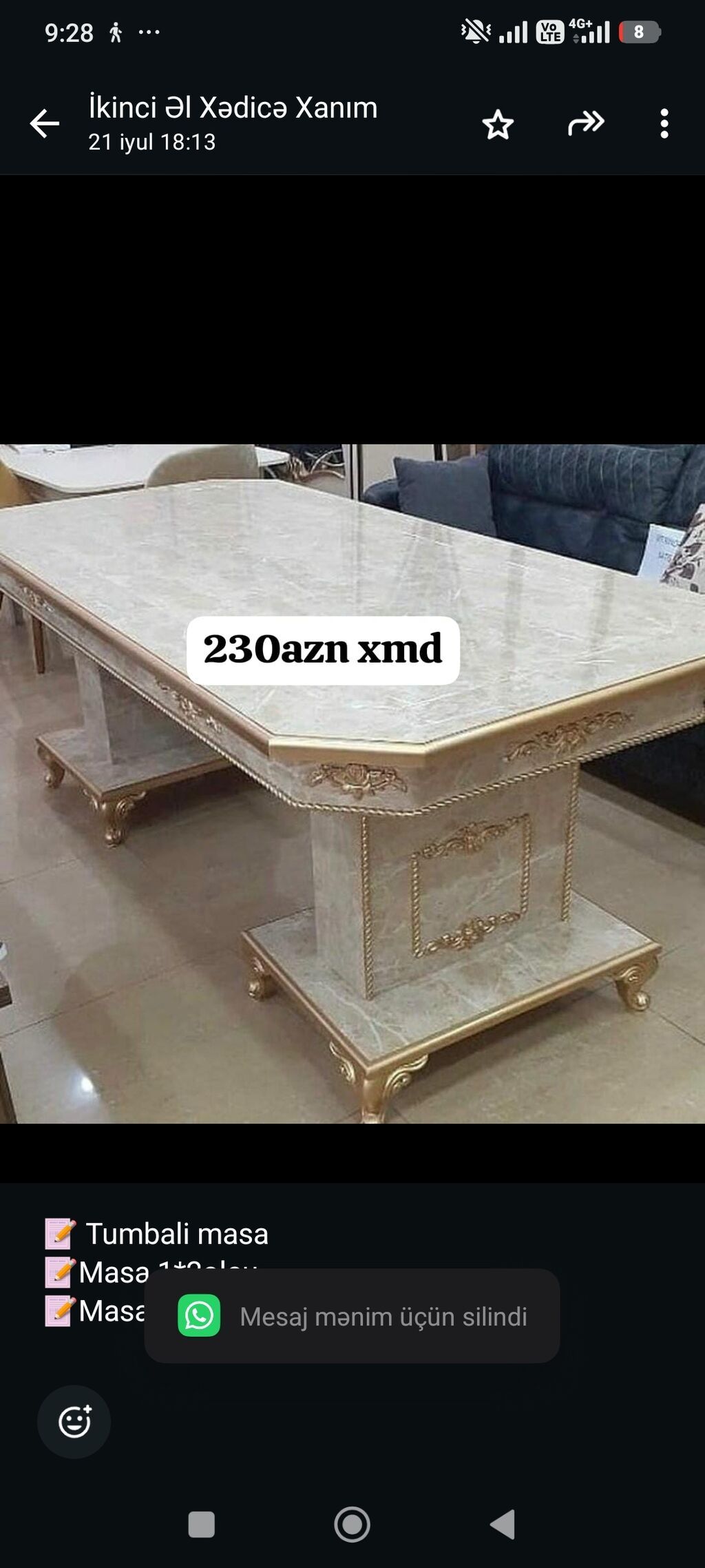 Dördbucaq masa, Açılmayan — Mebel, Bakı