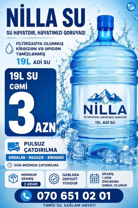 Nilla Su – 19 litrlik adi içməli su - Filtrizasiyadan keçmiş — Xırdalan