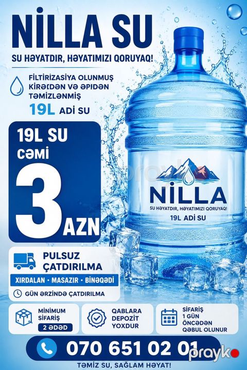 Nilla Su – 19 litrlik adi içməli su - Filtrizasiyadan keçmiş — Xırdalan