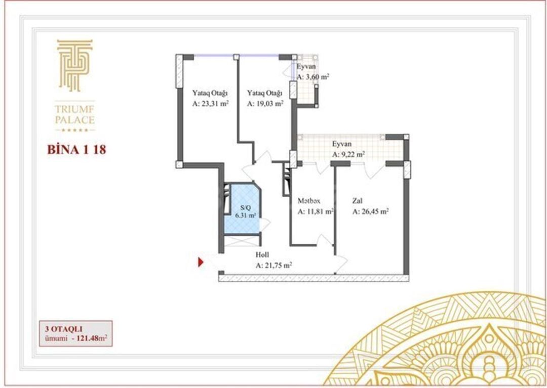 Satılır 3 otaqlı yeni tikili 122 m² — Mənzil, Bakı (3)