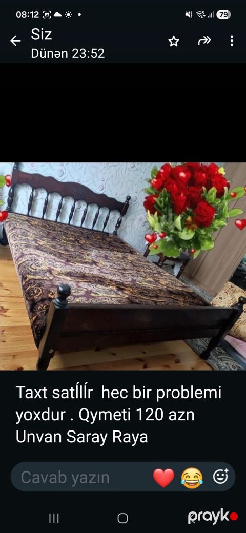 Taxt (çarpayı) - Material: tünd rəngli taxta karkas, klassik oyma
