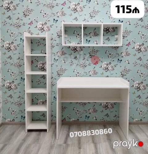Ağ rəngli modul mebel dəsti: - İş masasının üst hissəsində açıq rəf — Mehdiabad