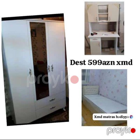 Uşaq/yeniyetmə otağı üçün dəst - 3 qapılı şkaf: ortada güzgü, aşağıda