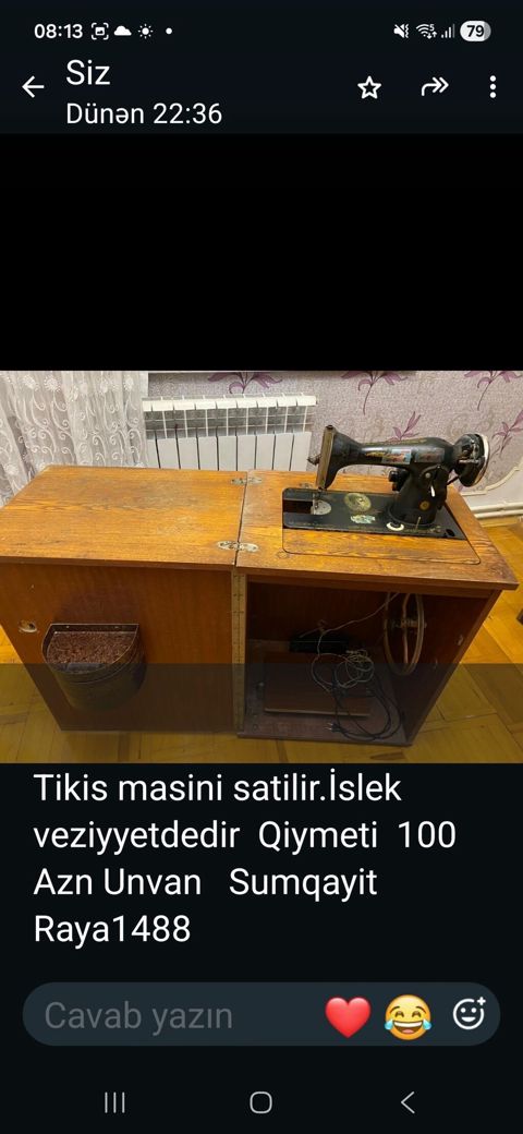 Tikiş maşını – mexaniki tip, taxta şkaflı masa ilə birlikdə. Klassik — Sumqayıt