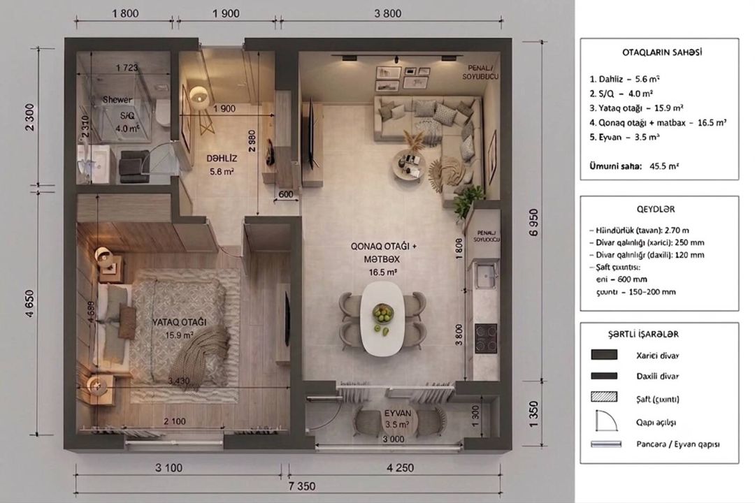 Satılır 2 otaqlı yeni tikili 45.5 m² — Mənzil, Bakı (4)