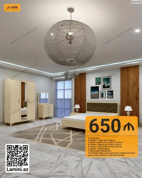 LA Mını – Yataq Dəsti (Kod: 2078) Tərkibi: - Çarpayı: 1 ədəd, 160 x — Bakı