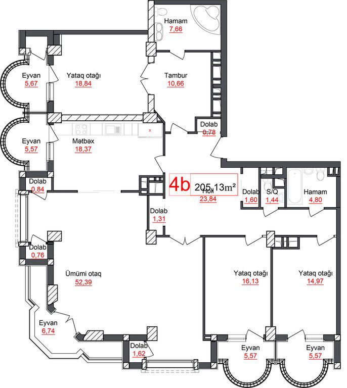 Satılır 4 otaqlı yeni tikili 205.1 m² — Mənzil, Bakı (7)