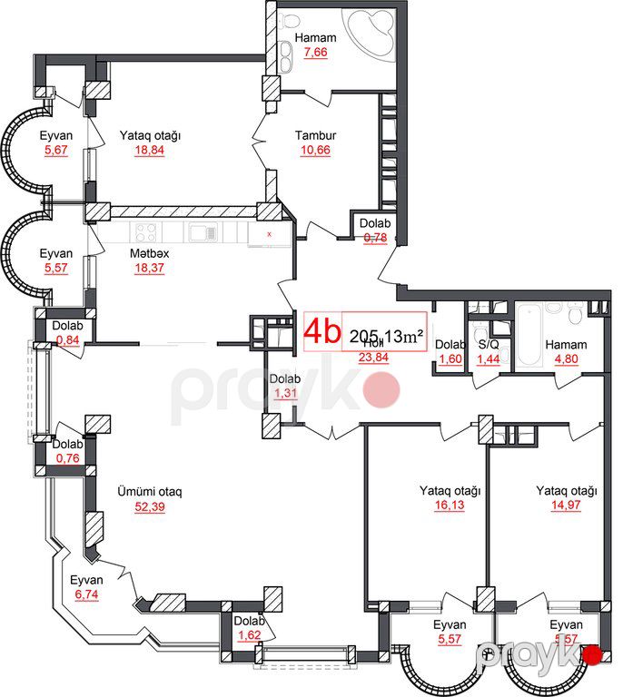 Satılır 4 otaqlı yeni tikili 205.1 m² — Mənzil, Bakı (7)