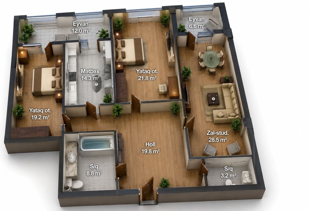 Satılır 3 otaqlı yeni tikili 134.2 m² — Mənzil, Bakı (3)