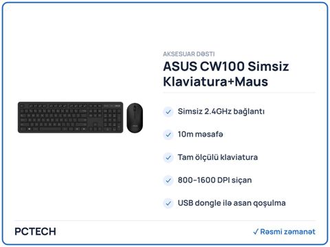 ASUS CW100 Simsiz Klaviatura+Maus (90XB0700-BKM0V0) — Bakı