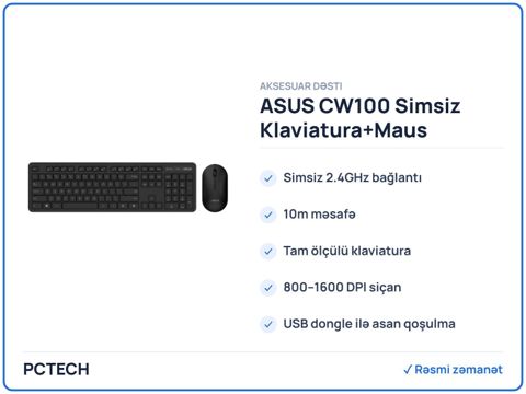 ASUS CW100 Simsiz Klaviatura+Maus (90XB0700-BKM0V0) — Bakı