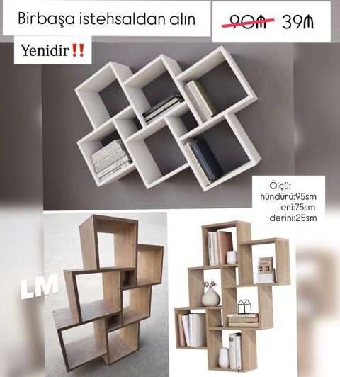 Kitab rəfi – müasir modul dizayn - Ölçülər: hündürlük 95 sm, en 75