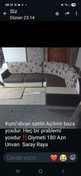 Künc divan satılır. Açılmır, baza yoxdur. Heç bir problemi yoxdur — 2-ci əl əşyalar — Divanlar