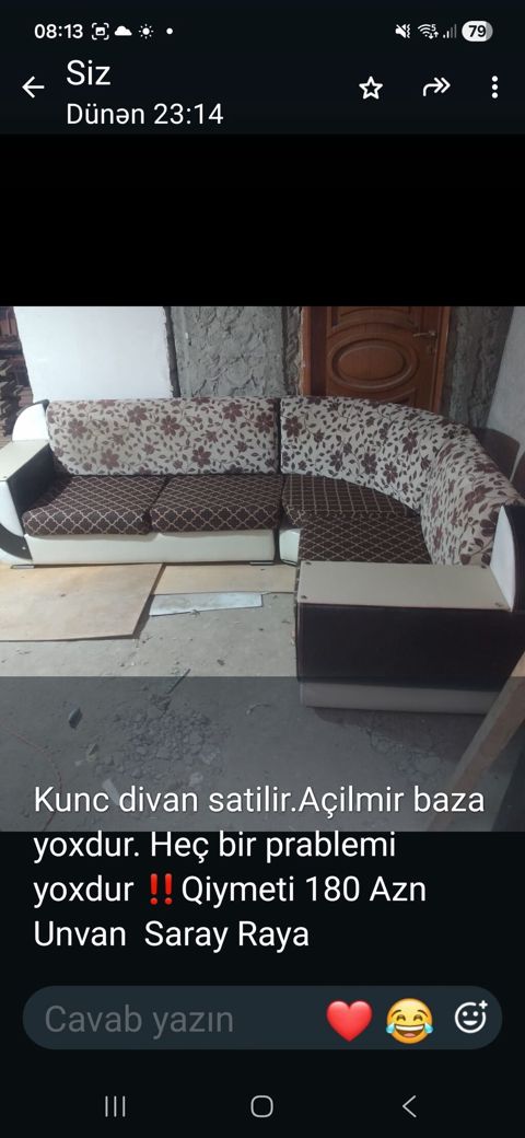 Künc divan satılır. Açılmır, baza yoxdur. Heç bir problemi yoxdur — Sumqayıt