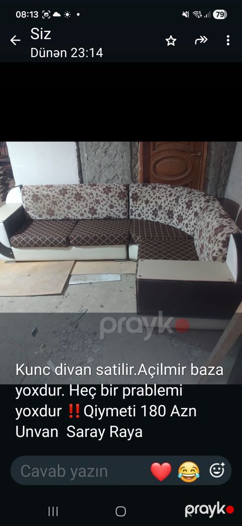 Künc divan satılır. Açılmır, baza yoxdur. Heç bir problemi yoxdur
