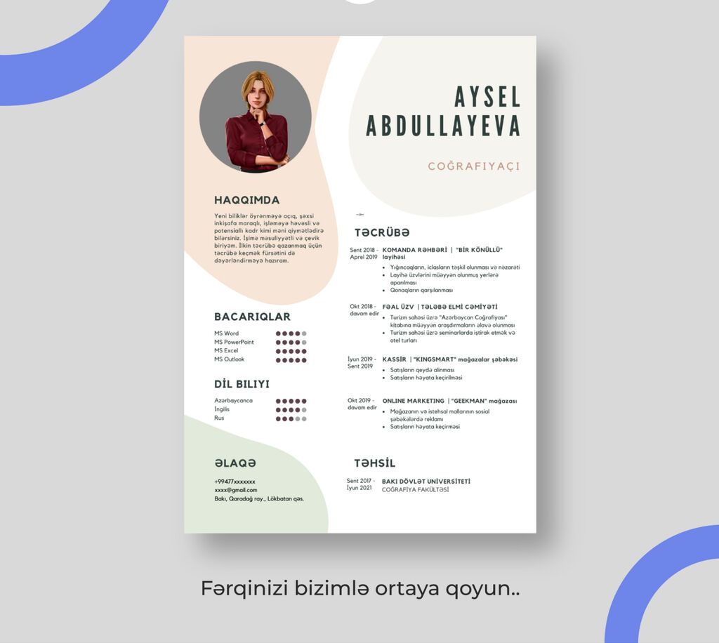 CV hazırlama xidməti. Peşəkar qrafik dizayner tərəfindən hazırlanır — Xidmətlər, Bakı