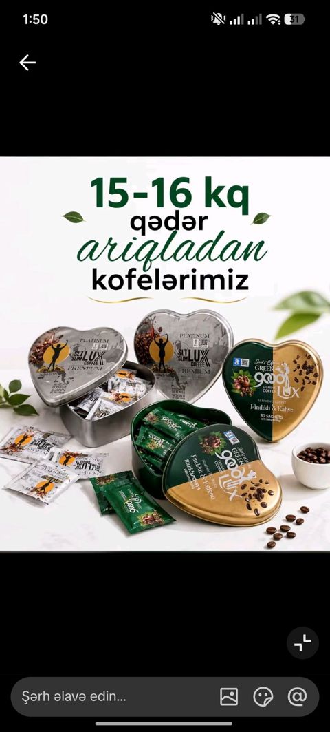 Məhsul: Arıqladıcı qəhvə paketləri (Slım LUX Coffee / Green Good Lux) — Digah