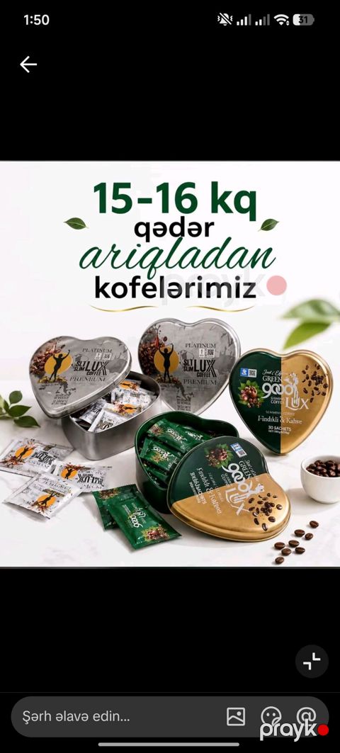 Məhsul: Arıqladıcı qəhvə paketləri (Slım LUX Coffee / Green Good Lux) — Digah