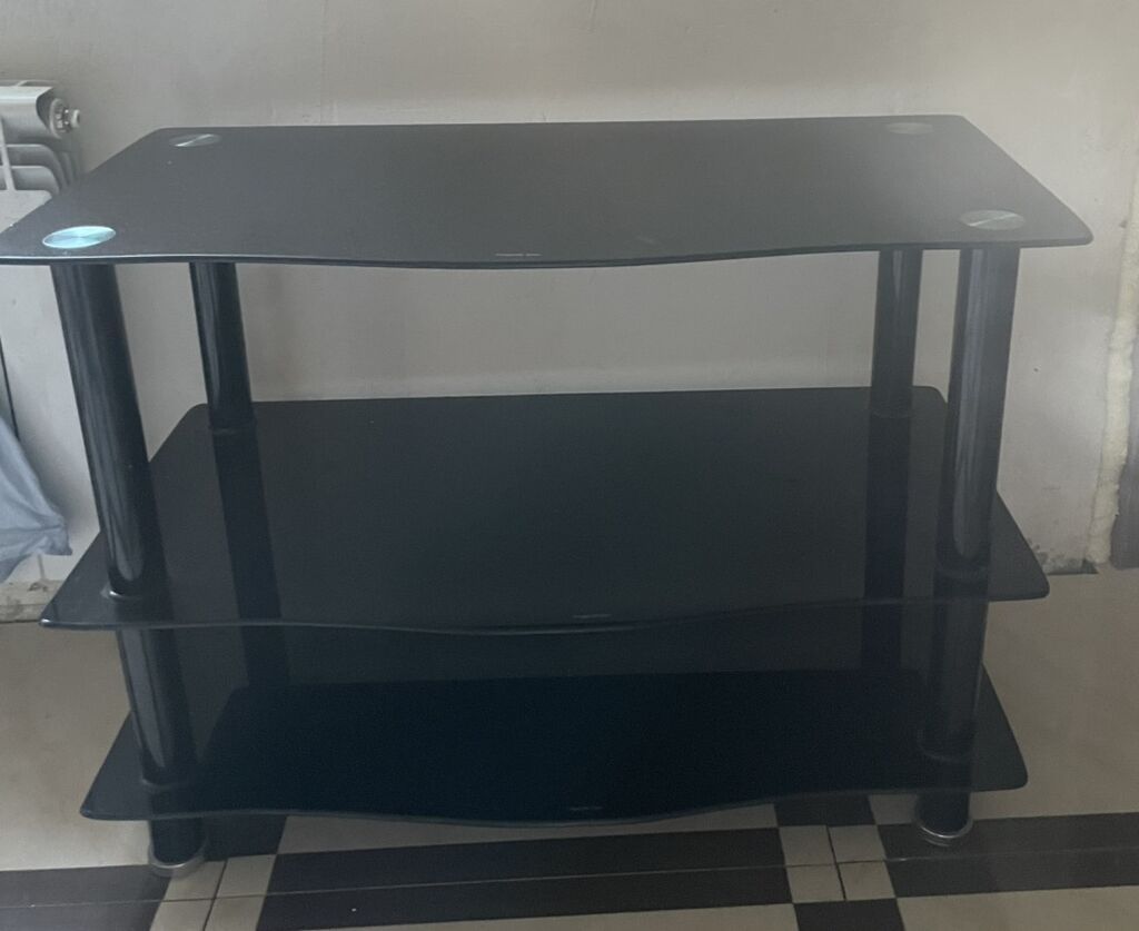 Şüşə TV stendi – 3 mərtəbəli, qara rəng, əla vəziyətdə problemsiz 39 — Mebel, Bakı (3)