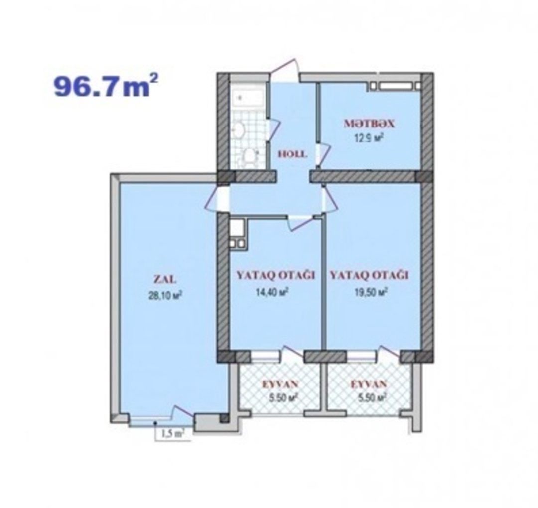 Satılır 3 otaqlı yeni tikili 100 m² — Mənzil, Bakı (7)