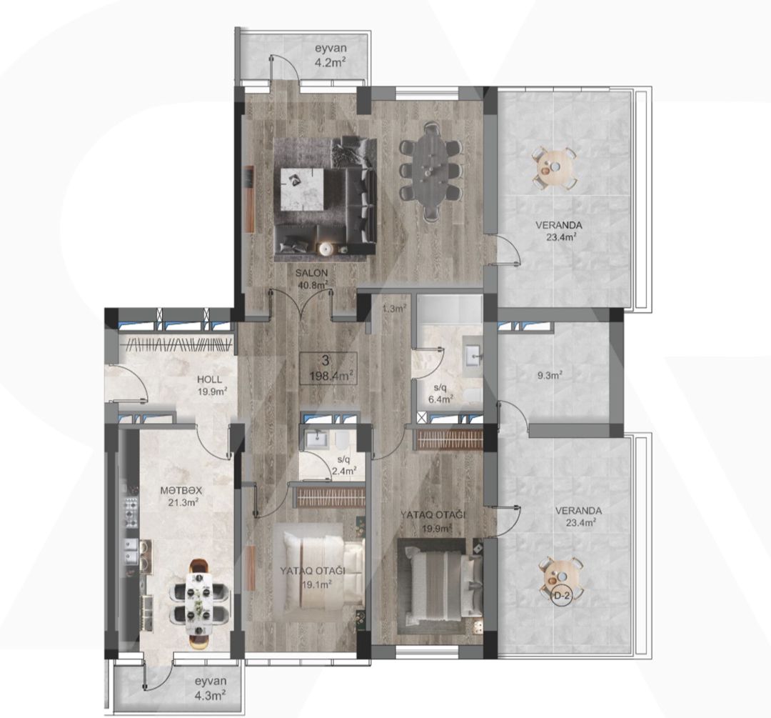 Satılır 3 otaqlı yeni tikili 198.4 m² — Mənzil, Bakı (3)