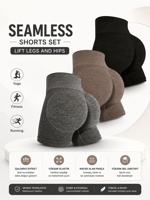 Seamless tikişsiz şortlar – ayaqları və ombaları qaldıran model — Bakı
