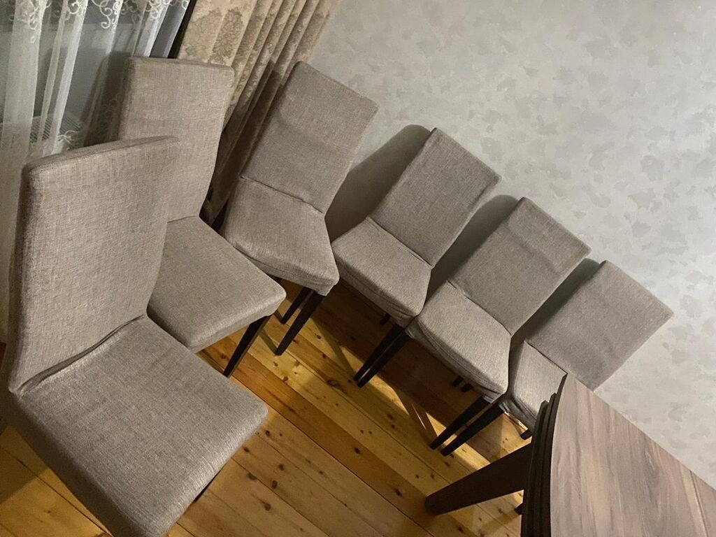 Yumşaq oturacaqlı yemək otağı stulları – 6 ədəd dəst - Rəng: Açıq boz — Stullar, Bakı (2)