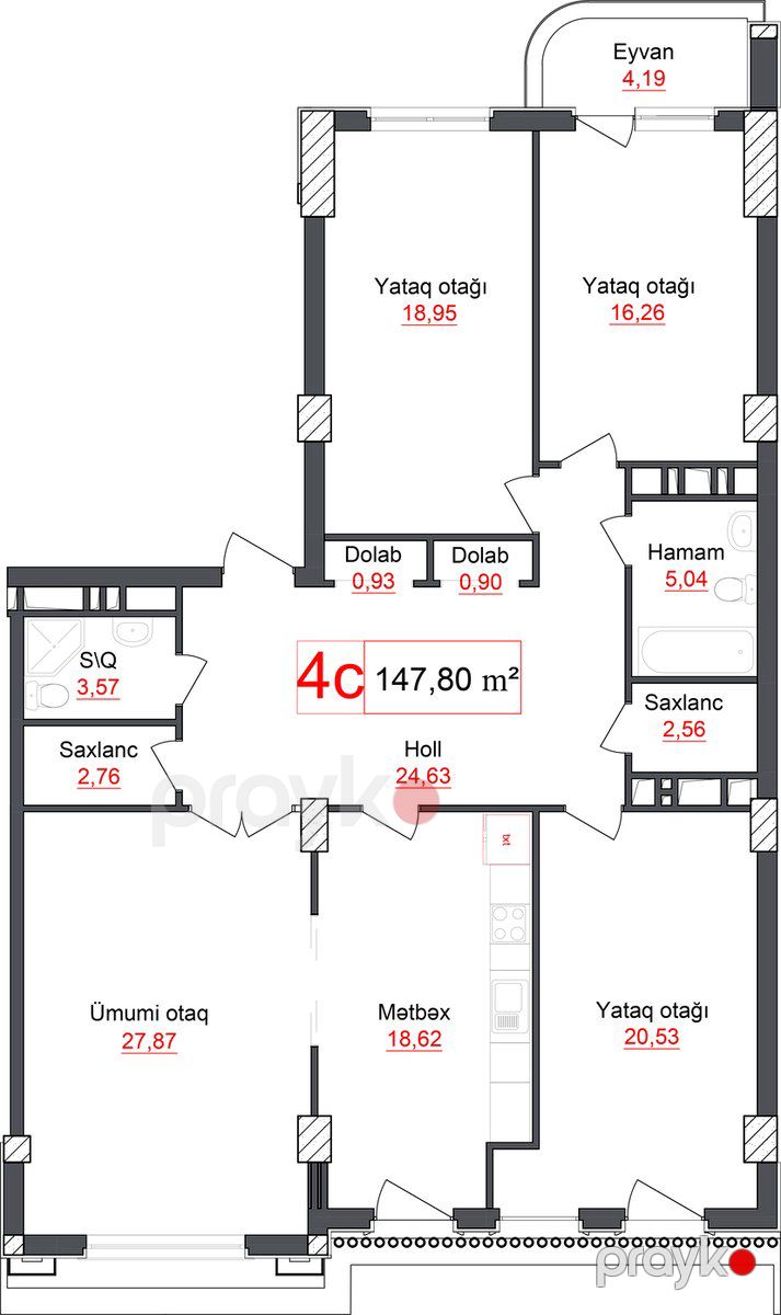 Satılır 4 otaqlı yeni tikili 147.8 m² — Mənzil, Bakı (6)