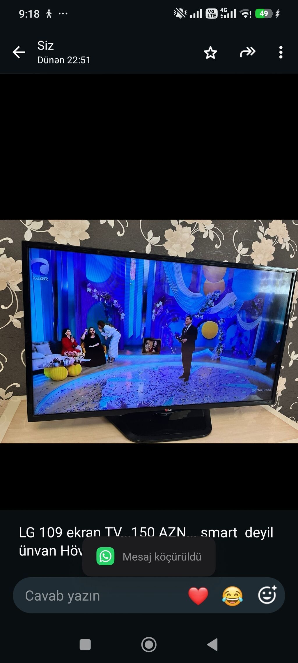 LG 109 ekran TV. 150 AZN. smart deyil ünvan Hövsan(Aişə) — Televizorlar, Bakı