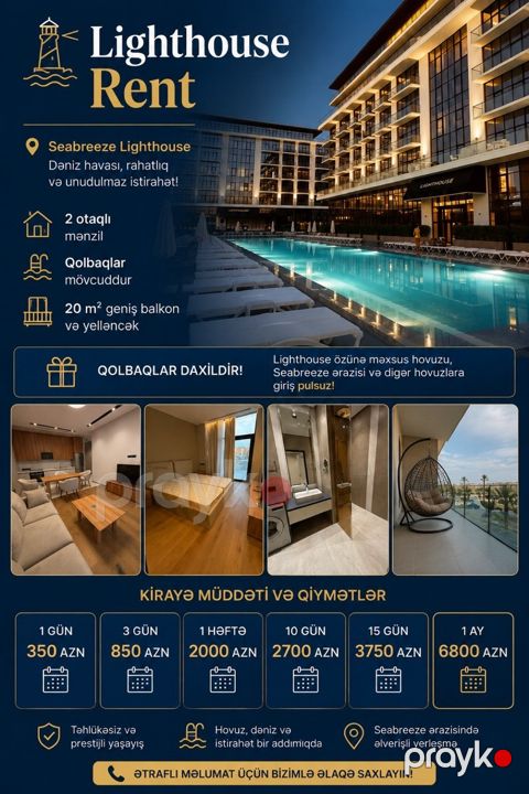 2-otaqlı yeni tikili kirayə verilir, Nardaran qəs., 78 m²