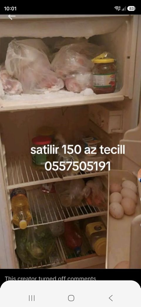 Məişət soyuducusu - Üst hissədə dondurucu bölmə - Aşağı hissədə əsas — Bakı