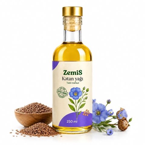 ZemiS Kətan yağı – 250 ml - Tərkib: 100% kətan toxumu yağı - İstehsal