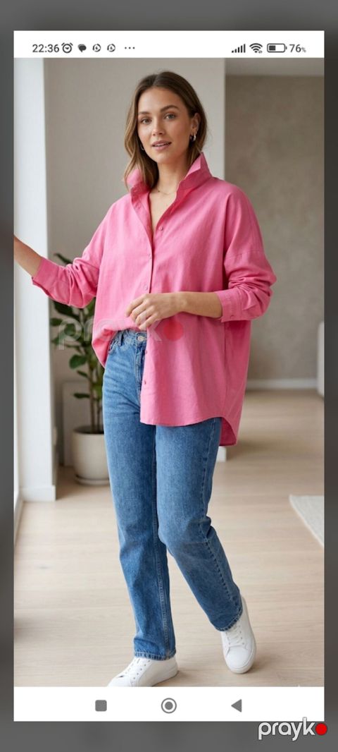 Qadın üçün oversize kofta-köynək - Rəng: parlaq çəhrayı (fuşya — Masazır