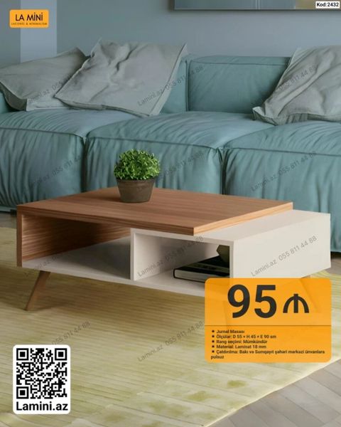 Jurnal masası – La Mini (Kod: 2432) - Ölçü: D 55 H 45 E 90 sm — Bakı