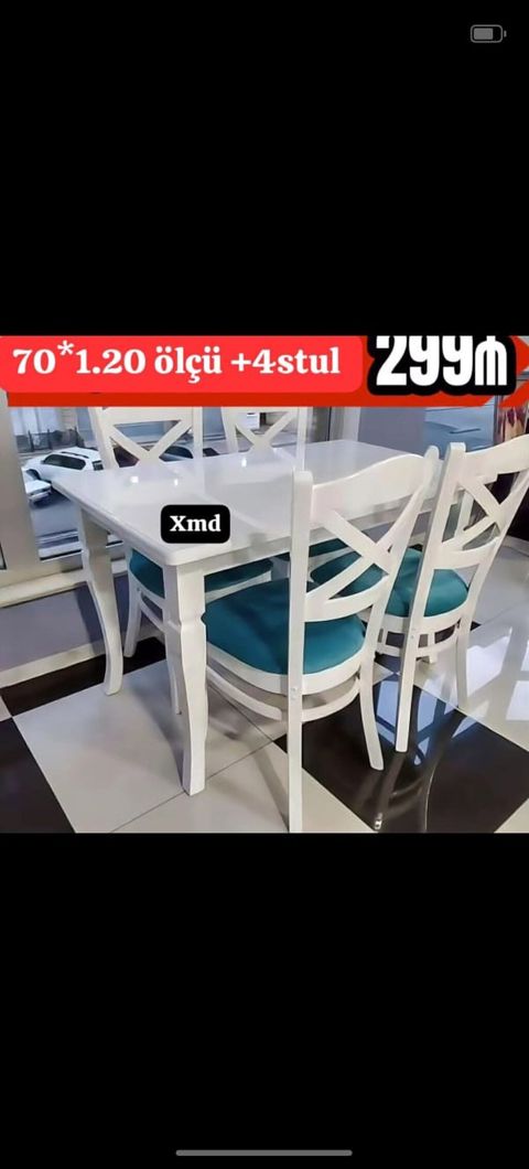 Mətbəx/dining dəsti – masa və 4 stul - Masa ölçüsü: 70 x 120 sm — Bakı
