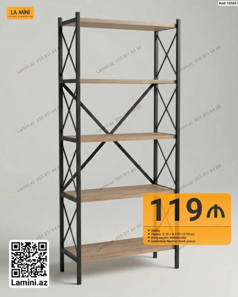 Məhsul: Stellaj (Kod: 10565) - Dizayn: Minimalist, metal karkas və — Bakı