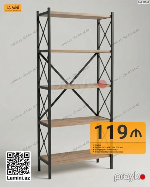 Məhsul: Stellaj (Kod: 10565) - Dizayn: Minimalist, metal karkas və — Bakı