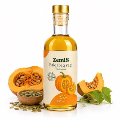 ZemiS Balqabaq yağı – 100% təbii, soyuq sıxma. - Həcm: 250 ml şüşə — Bakı