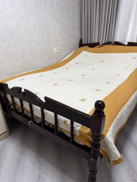Taxta ikinəfərlik çarpayı - Material: bərk taxta (qara/qəhvəyi rəngli — Digah